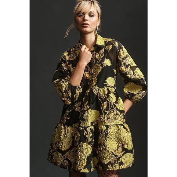 NWT Maeve The Bettina Tiered Shirt Mini Dress Sz LP Jacquard Edition #9H502 - Picture 4 of 12